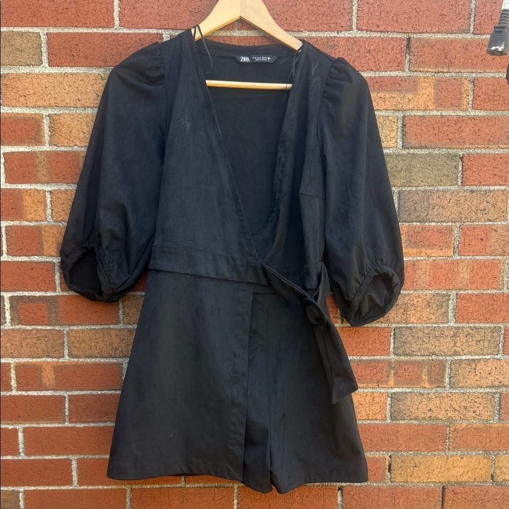 ZARA Faux Suede Wrap Romper - Black